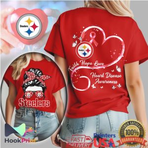 Pittsburgh Steelers Messy Bun Heart Disease Awareness Faith Hope Love T Shirt