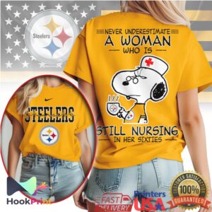 Pittsburgh Steelers NFL Never Underestimate A Woman Still Nursing In Her Sixties Snoopy Women T Shirt