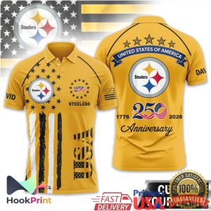 Pittsburgh Steelers USA 250th Anniversary 1776 2026 Commemorative Gold Polo Shirt