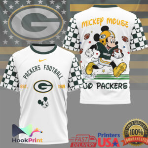 Retro Mickey Mouse Green Bay Packers Football EST 1919 NFL Design T Shirt