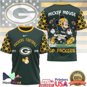 Retro Mickey Mouse Green Bay Packers Football EST 1919 NFL Design T Shirt