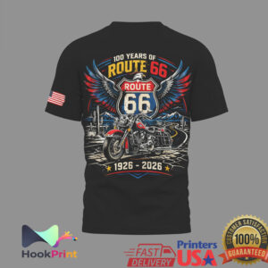Route 66 100 Years Anniversary 1926 2026 Road Trip Motorcycle Team Vintage Biker Fans T Shirt