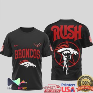 Rush Band x Denver Broncos Starman Mashup Black T Shirt