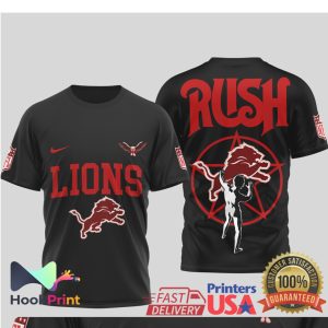 Rush Band x Detroit Lions Starman Mashup Black T Shirt