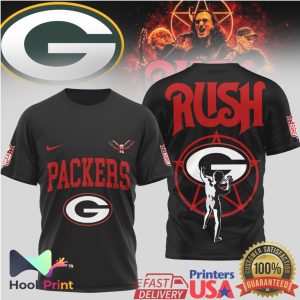 Rush Band x Green Bay Packers Starman Mashup Black T Shirt