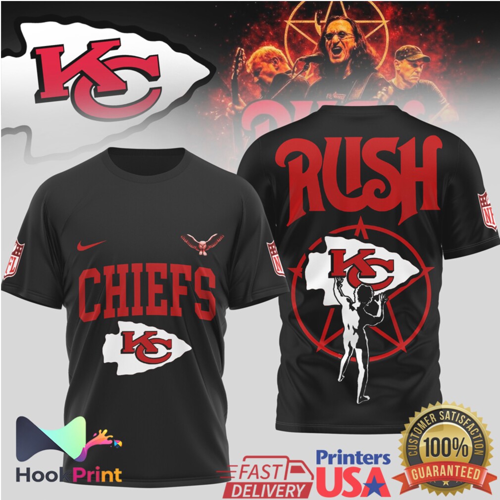 Rush Band x Kansas City Chiefs Starman Mashup Black T Shirt Rush Band x Kansas City Chiefs Starman Mashup Black T Shirt
