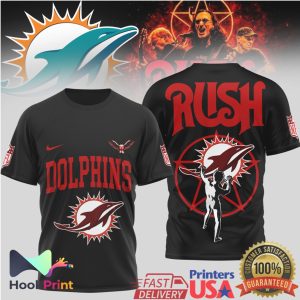 Rush Band x Miami Dolphins Starman Mashup Black T Shirt
