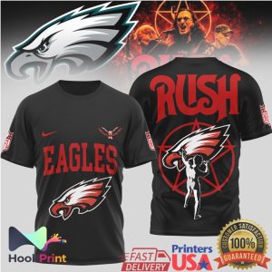 Rush Band x Philadelphia Eagles Starman Mashup Black T Shirt