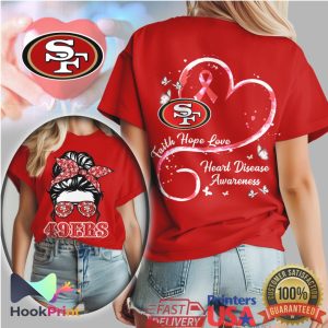 San Francisco 49ers Heart Disease Awareness Messy Bun 49ers Women's T Shirt