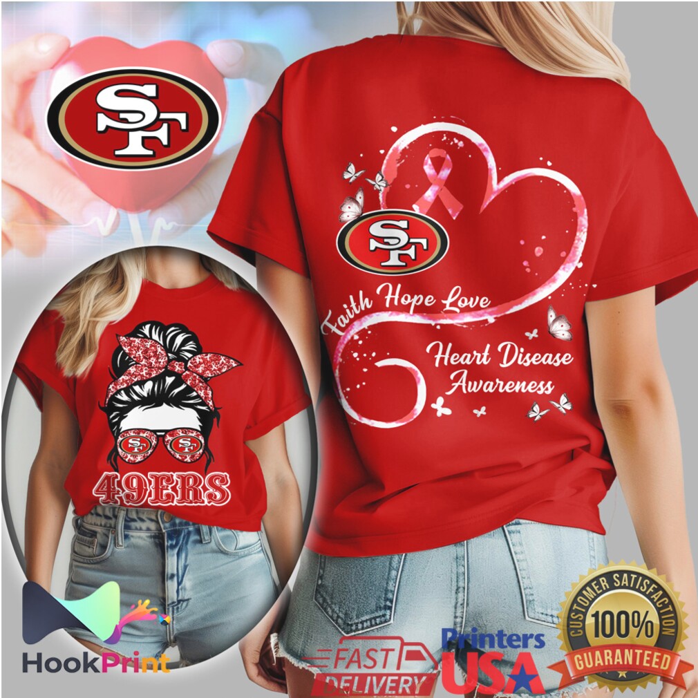 San Francisco 49ers Heart Disease Awareness Messy Bun 49ers Women’s T Shirt San Francisco 49ers Heart Disease Awareness Messy Bun 49ers Women’s T Shirt