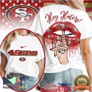 San Francisco 49ers Hey Haters Red Glitter Lips Graphic T Shirt