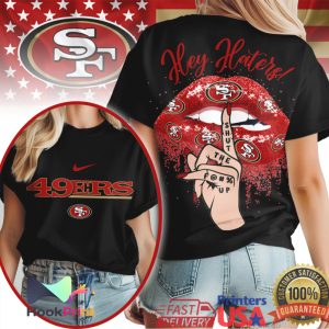San Francisco 49ers Hey Haters Red Glitter Lips Graphic T Shirt