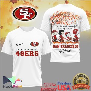 San Francisco 49ers Peanuts Autumn Snoopy Charlie Brown Fall T Shirt