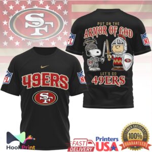 San Francisco 49ers Put On The Armor Of God Snoopy Charlie Brown 2026 T Shirt
