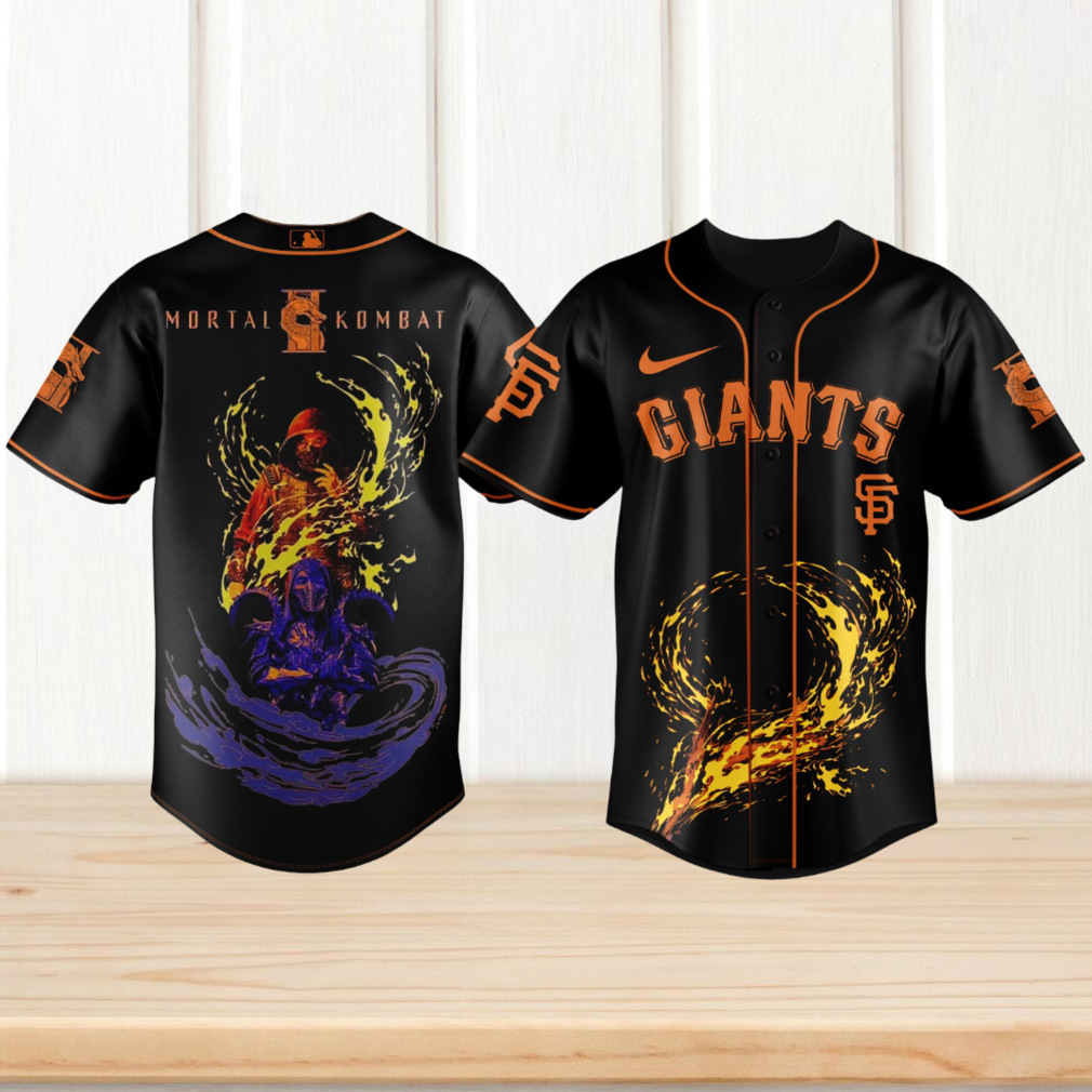 San Francisco Giants x Mortal Kombat Scorpion & Sub Zero Black & Orange Baseball Jersey San Francisco Giants x Mortal Kombat Scorpion & Sub Zero Black & Orange Baseball Jersey