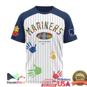 Seattle Mariners MLB Autism Awareness 2026 Retro Pinstripe Puzzle Fans Men Women T Shirt