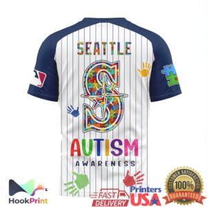 Seattle Mariners MLB Autism Awareness 2026 Retro Pinstripe Puzzle Fans Men Women T Shirt