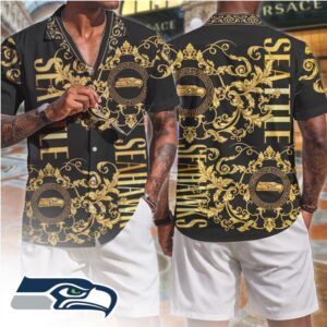 Seattle Seahawks NFL Gold Filigree Luxury Print T Shirt Seattle Seahawks NFL Gold Filigree Luxury Print T Shirt