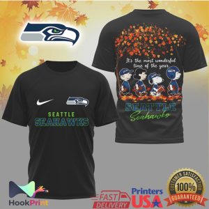 Seattle Seahawks Peanuts Snoopy It's The Most Wonderful Time Of The Year Autumn T Shirt