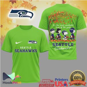 Seattle Seahawks Peanuts Snoopy It's The Most Wonderful Time Of The Year Autumn T Shirt