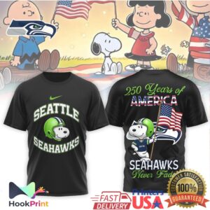 Seattle Seahawks Snoopy 250 Years of America Never Fade NFL Shirt Seattle Seahawks Snoopy 250 Years of America Never Fade NFL Shirt