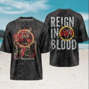 Slayer Reign In Blood 40th Anniversary 2026 Retro Oversized Acid Wash Fans Men T Shirt