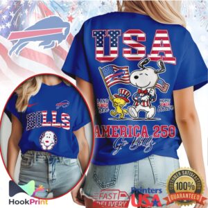Snoopy Buffalo Bills USA America 250 Patriotic Fan T Shirt Snoopy Buffalo Bills USA America 250 Patriotic Fan T Shirt