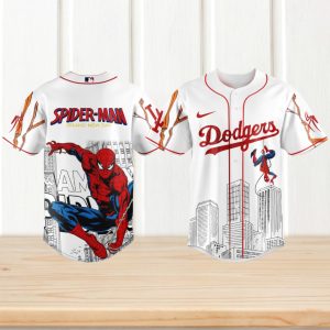 Spider Man Los Angeles Dodgers MLB Baseball City Skyline Brand New Day Jersey