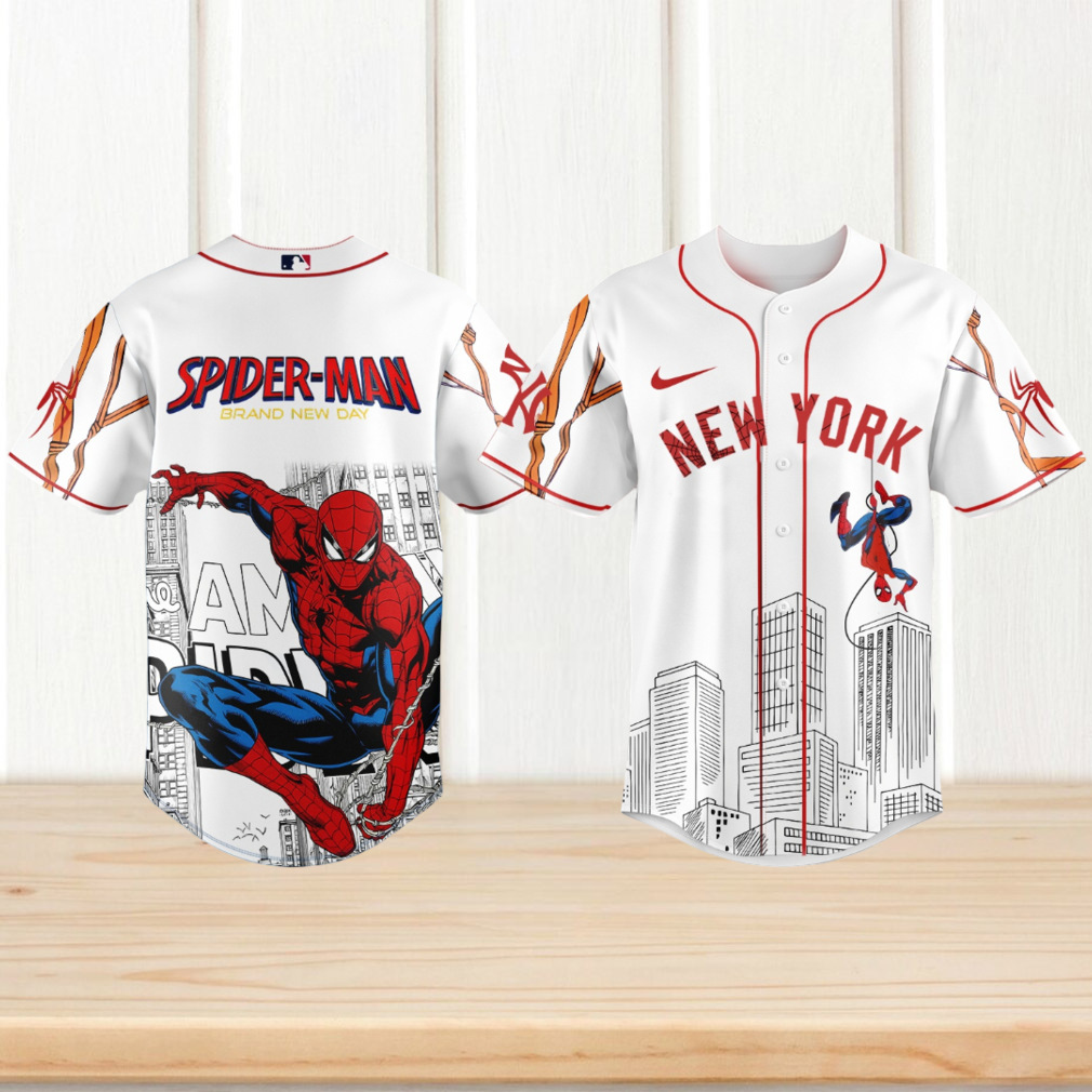 Spider Man New York Yankees MLB Baseball City Skyline Brand New Day Jersey Spider Man New York Yankees MLB Baseball City Skyline Brand New Day Jersey