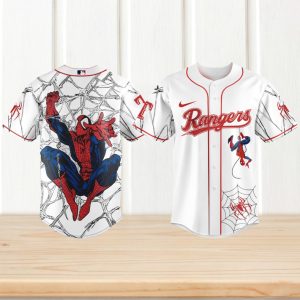 Spider Man Texas Rangers MLB Baseball Action Pose Web Pattern Jersey