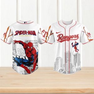 Spider Man Texas Rangers MLB Baseball City Skyline Brand New Day Jersey