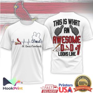 St. Louis Cardinals Heartbeat Awesome Dad Baseball Graphic T Shirt St. Louis Cardinals Heartbeat Awesome Dad Baseball Graphic T Shirt