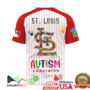 St. Louis Cardinals MLB Autism Awareness 2026 Vintage Pinstripe Puzzle Fans Men Women T Shirt