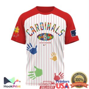 St. Louis Cardinals MLB Autism Awareness 2026 Vintage Pinstripe Puzzle Fans Men Women T Shirt