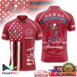 Tampa Bay Buccaneers USA 250th Anniversary 1776 2026 Custom Name Polo Shirt