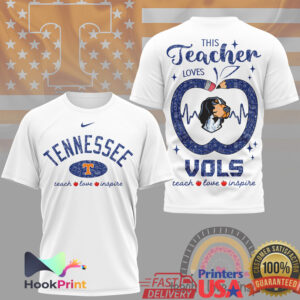 Tennessee Vols This Teacher Loves Teach Love Inspire Apple Heart Gift Men Women T Shirt