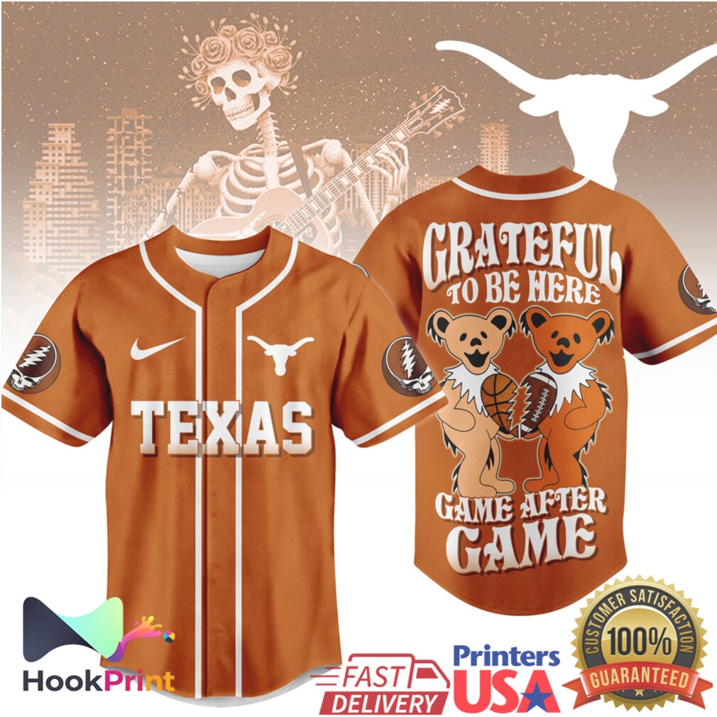 Texas Longhorns Grateful Dead Game After Game Baseball Jersey Texas Longhorns Grateful Dead Game After Game Baseball Jersey