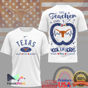 Texas Longhorns This Teacher Loves Hook 'Em Horns Apple Heart Gift Men Women T Shirt