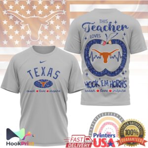 Texas Longhorns This Teacher Loves Hook 'Em Horns Apple Heart Gift Men Women T Shirt