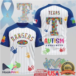Texas Rangers Autism Awareness Pinstripe Baseball T Shirt