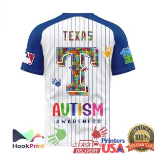 Texas Rangers Autism Awareness Pinstripe Baseball T Shirt