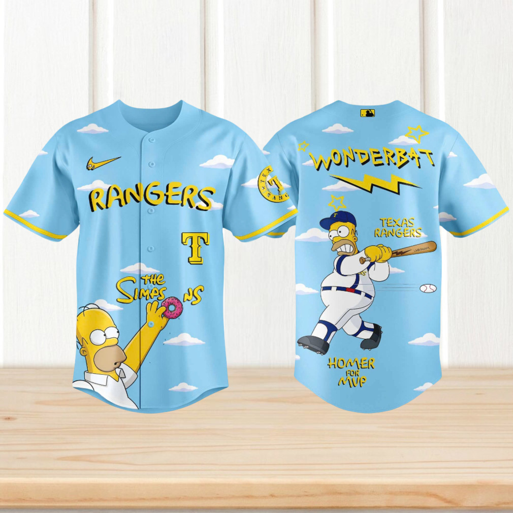 Texas Rangers Homer Simpson Wonderbat Sky Blue Baseball Jersey Texas Rangers Homer Simpson Wonderbat Sky Blue Baseball Jersey