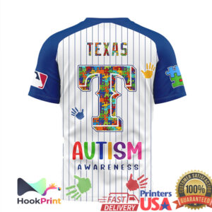 Texas Rangers MLB Autism Awareness 2026 Retro Pinstripe Puzzle Fans Men Women T Shirt
