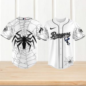 Texas Rangers Spider Man White Web Baseball Jersey