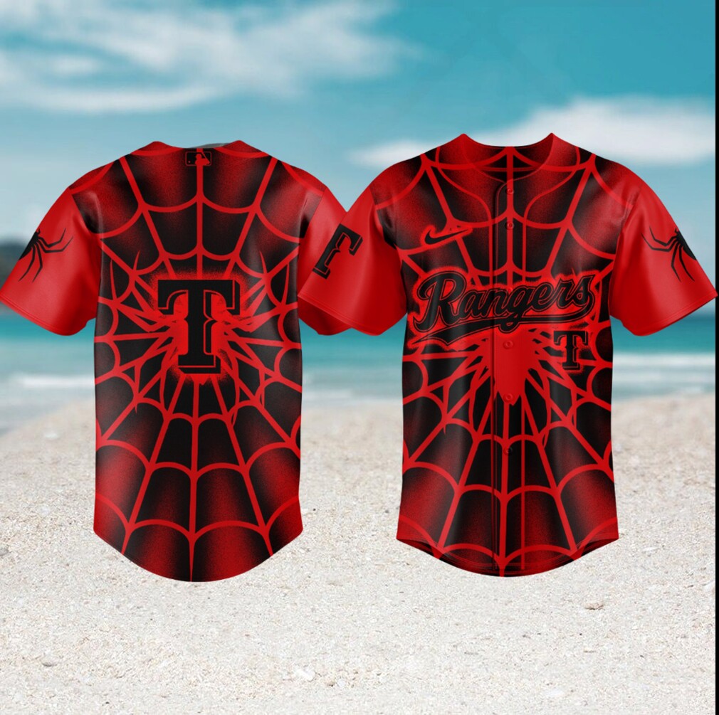 Texas Rangers Spider Web Red & Black Graphic Baseball Jersey Texas Rangers Spider Web Red & Black Graphic Baseball Jersey