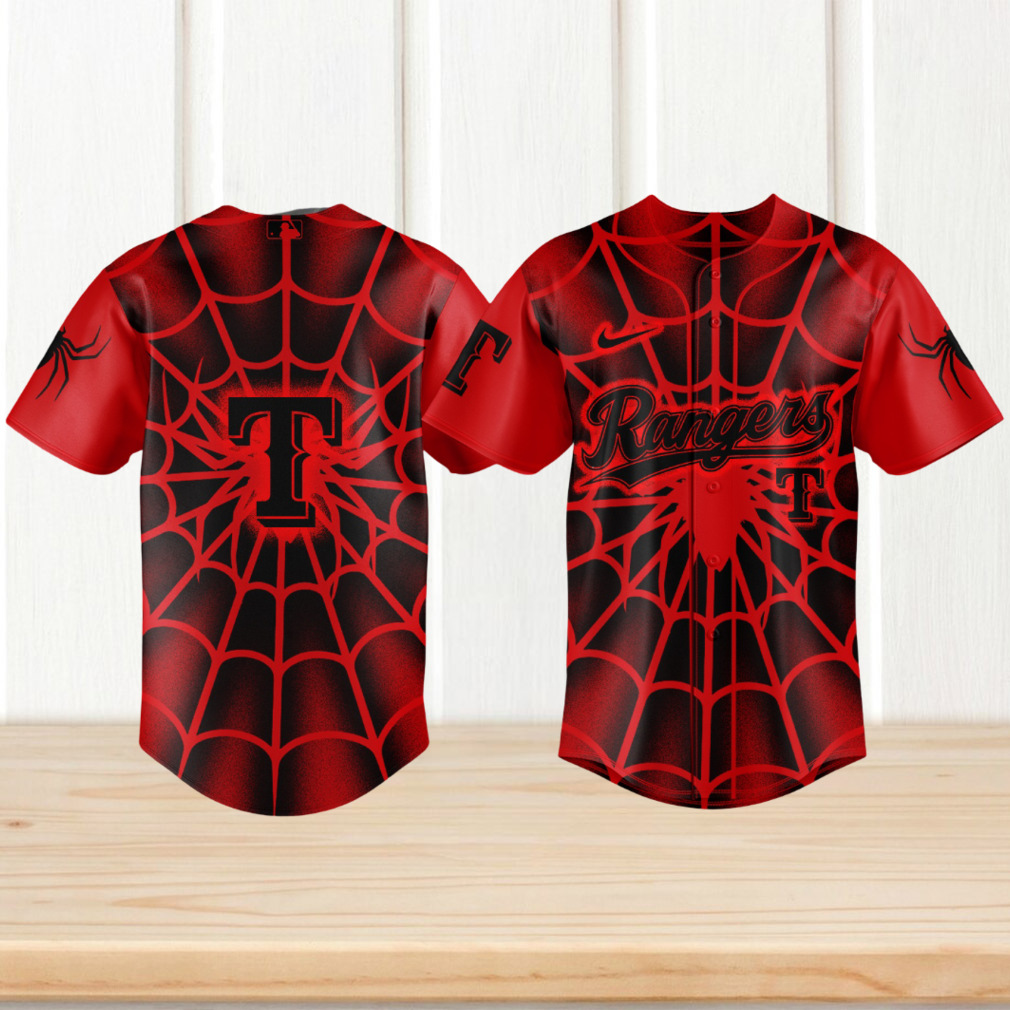 Texas Rangers Spider Web Red & Black Graphic Baseball Jersey Texas Rangers Spider Web Red & Black Graphic Baseball Jersey