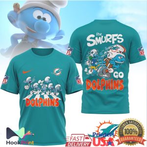 The Smurfs x Miami Dolphins NFL Custom Graphic T Shirt The Smurfs x Miami Dolphins NFL Custom Graphic T Shirt