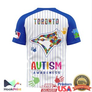 Toronto Blue Jays Autism Awareness Puzzle Logo Pinstripe T Shirt Toronto Blue Jays Autism Awareness Puzzle Logo Pinstripe T Shirt