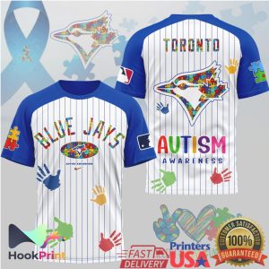 Toronto Blue Jays Autism Awareness Puzzle Logo Pinstripe T Shirt