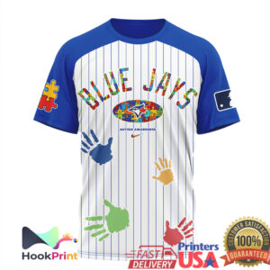 Toronto Blue Jays MLB Autism Awareness 2026 Vintage Pinstripe Puzzle Fans Men Women T Shirt